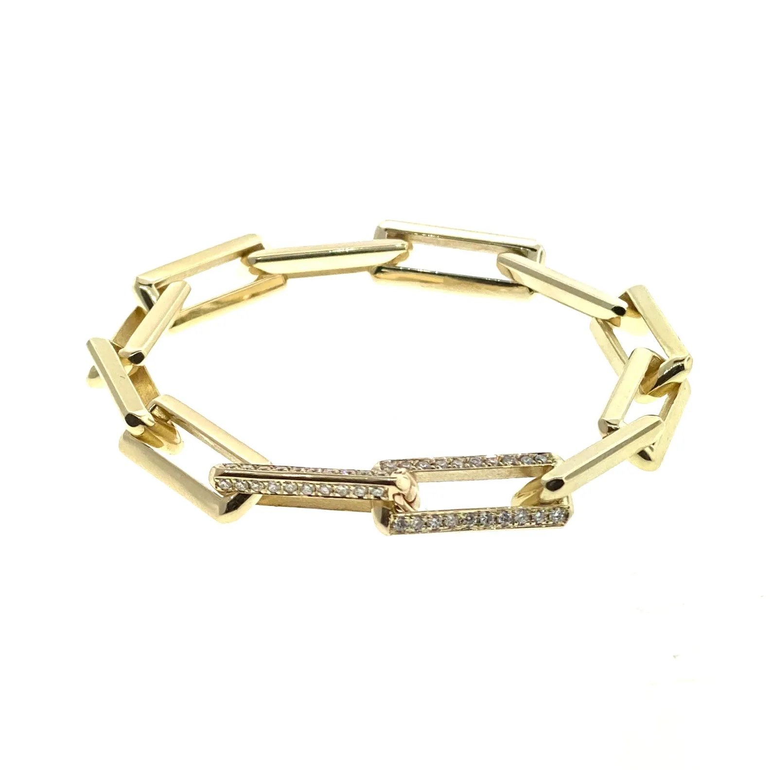 Gold Link Bracelet with Diamond Pave Clasps