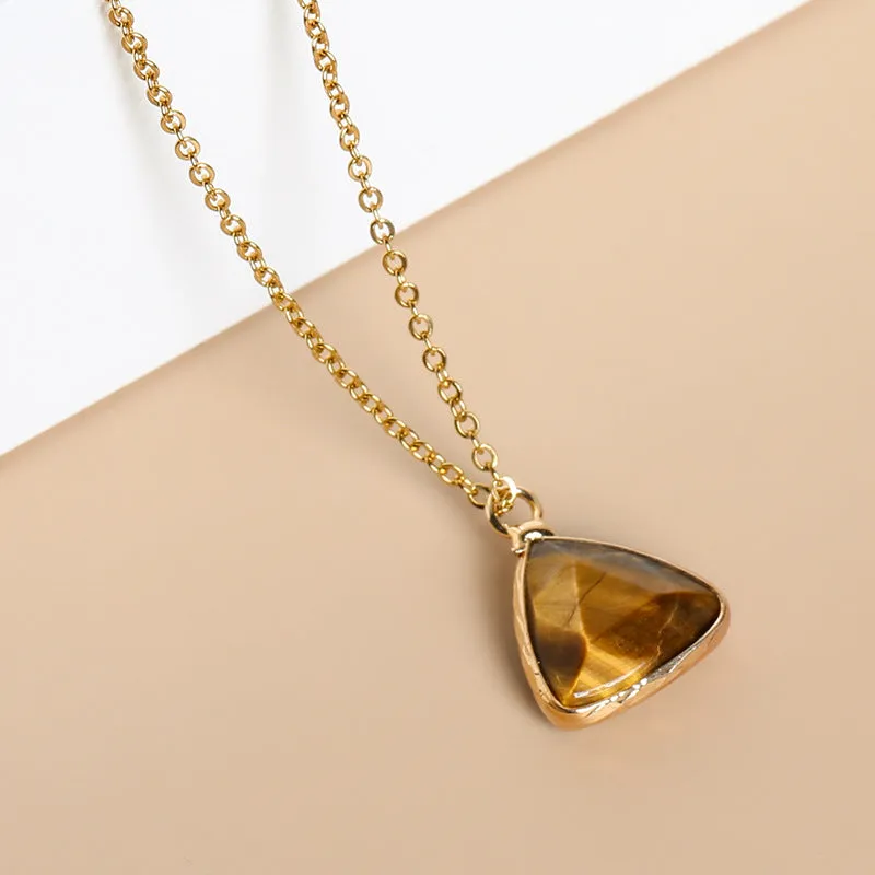 Gold-Plated Amethyst Crystal Pendant Necklace – Natural Gemstone Triangle Charm-jltn0555