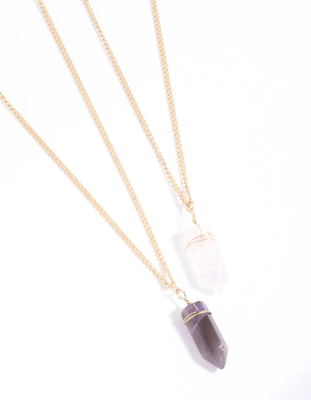 Gold Rose Quartz & Amethyst Bestie Necklace Pack