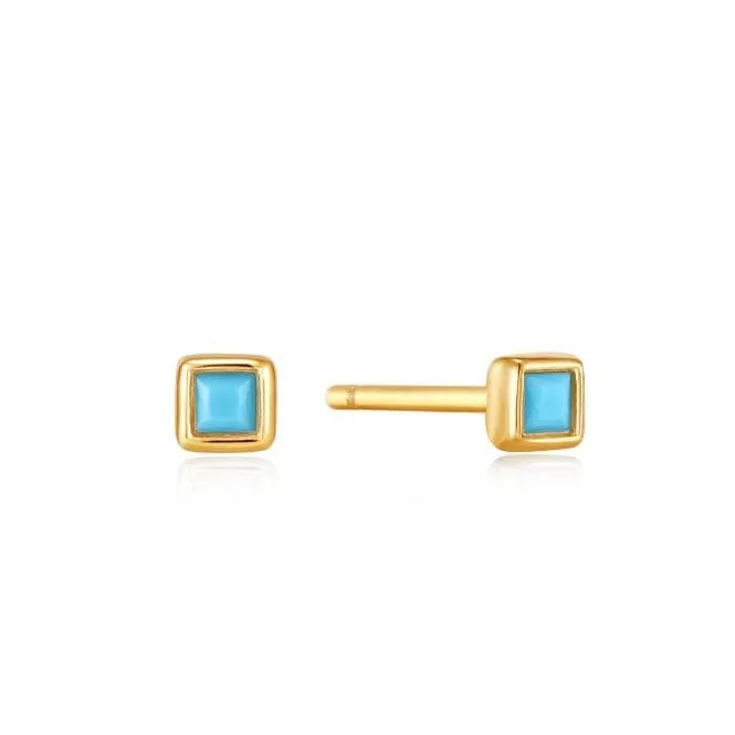 Gold Turquoise Square Stud Earrings E033-01G