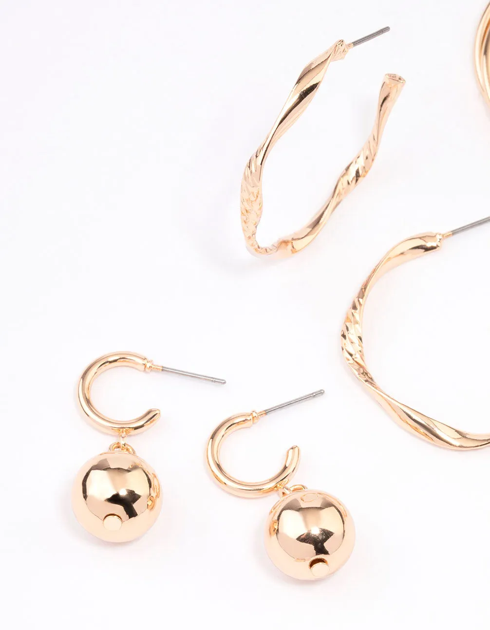 Gold Twisted Hoop Earrings 3-Pack