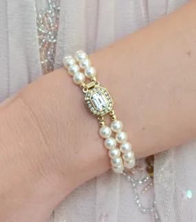 Gold Vintage Inspired Two String Pearl Bracelet