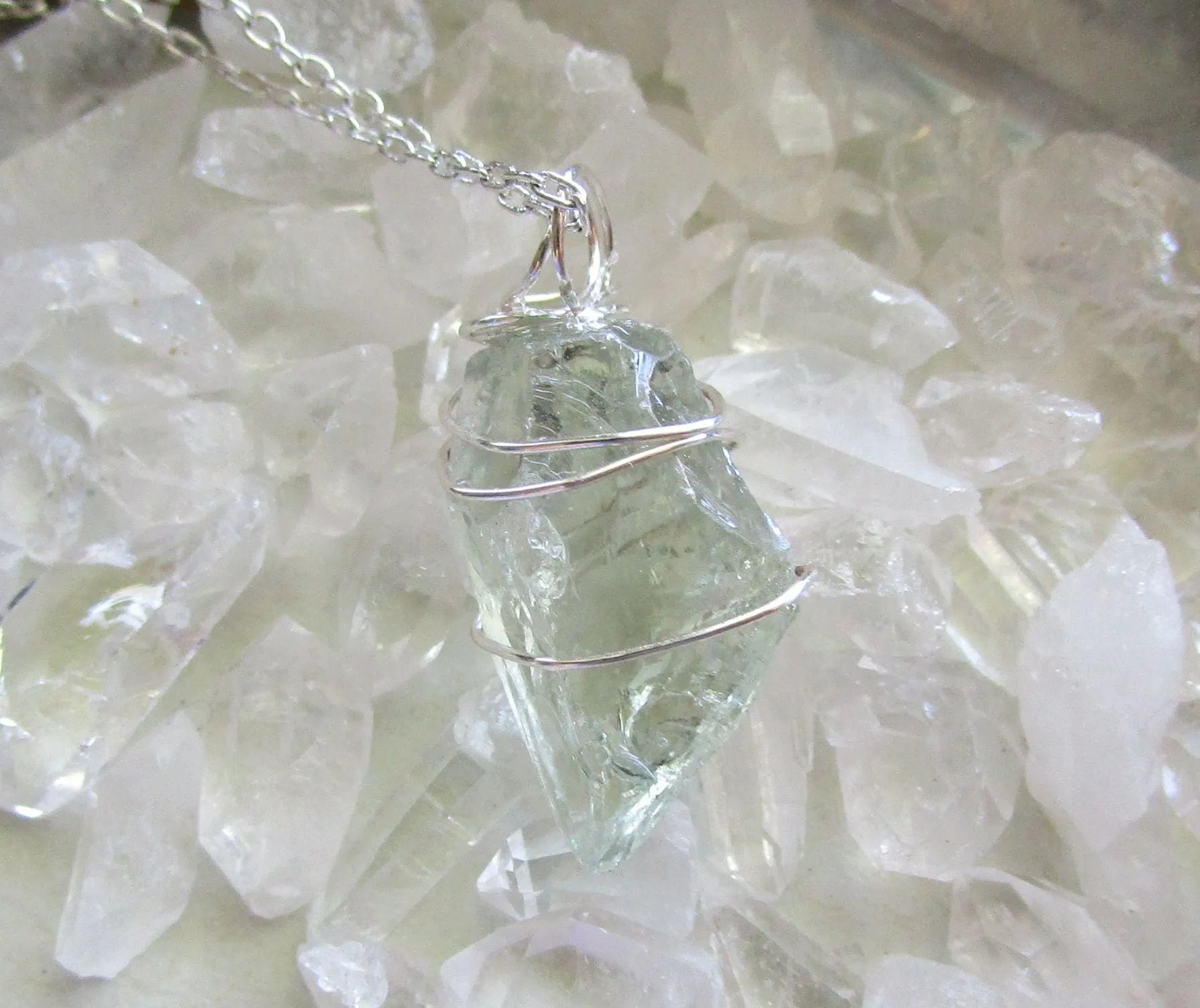 Green Prasiolite Amethyst Natural Gemstone Pendant Necklace