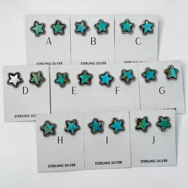 Hada Collection | Handmade Sterling Silver Star Shaped Stud Earrings with Kingman Turquoise Stones