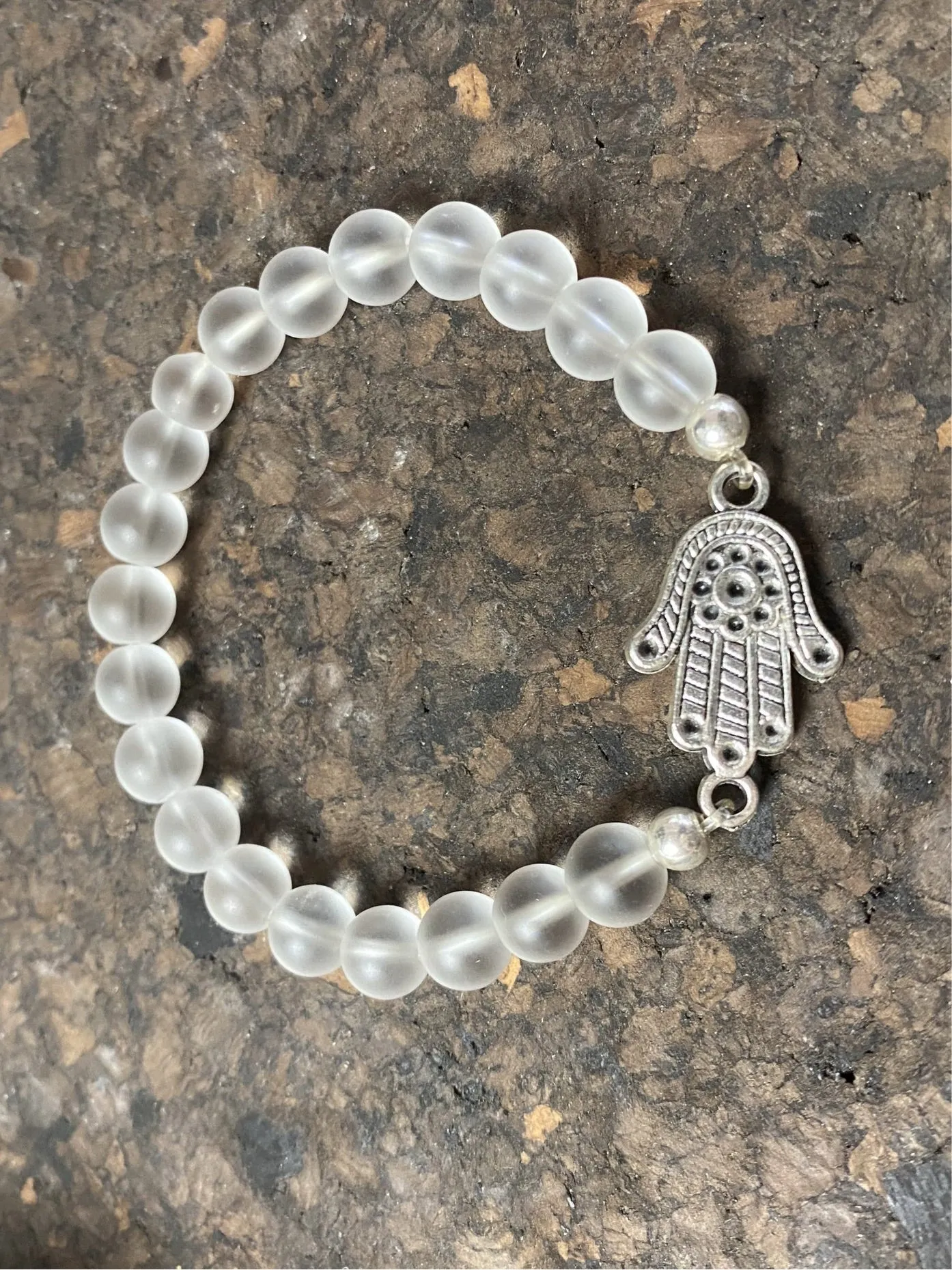 Hamsa Rock Crystal Bead Bracelet