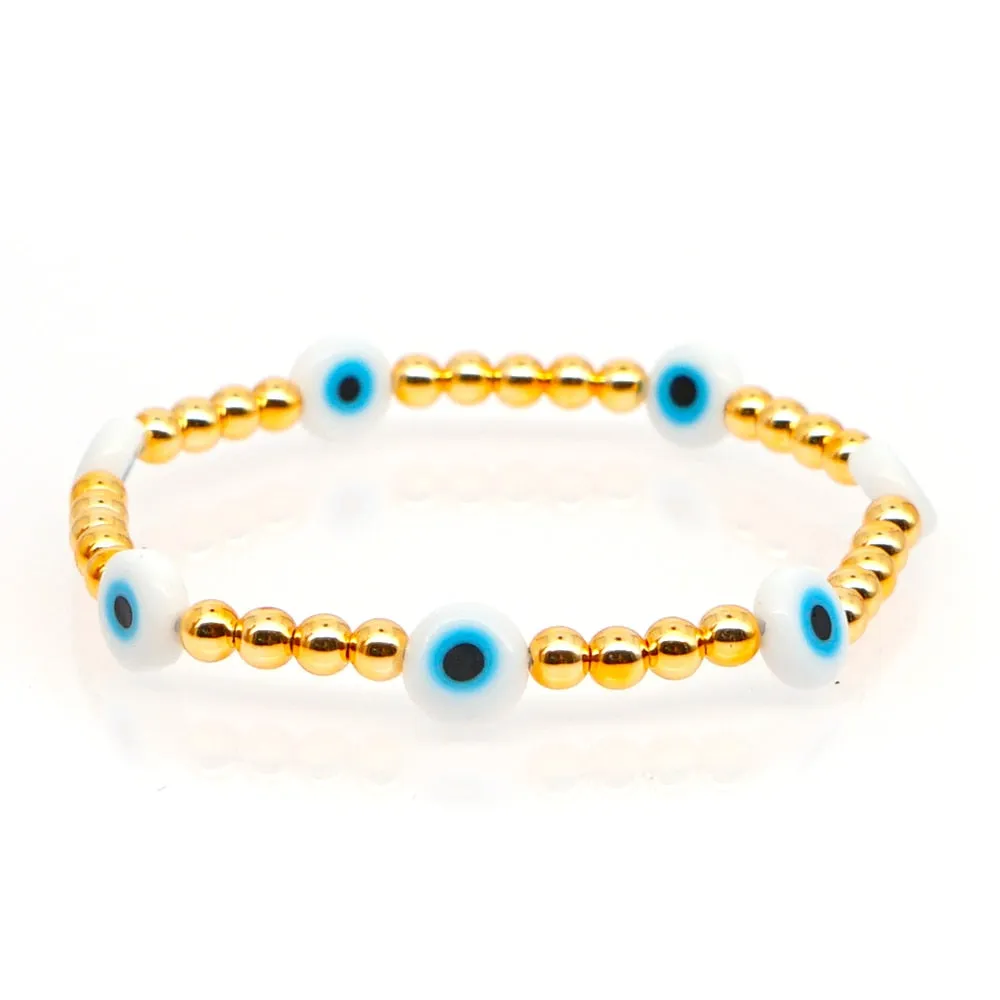 Handmade Bohemian Turkish Evil Eye Bead Bracelet with Elastic Bangles