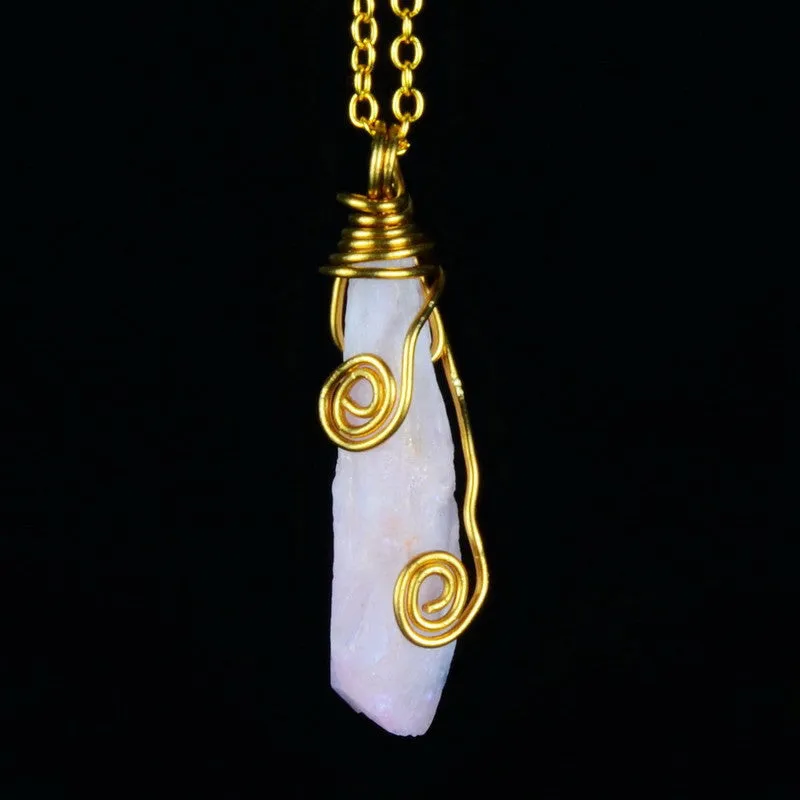 Handmade Colorful Wire Wrapped Raw Natural Stone Pendant Necklace For women Amethyst Quartz Dursy Crystal Gem Stone Necklaces