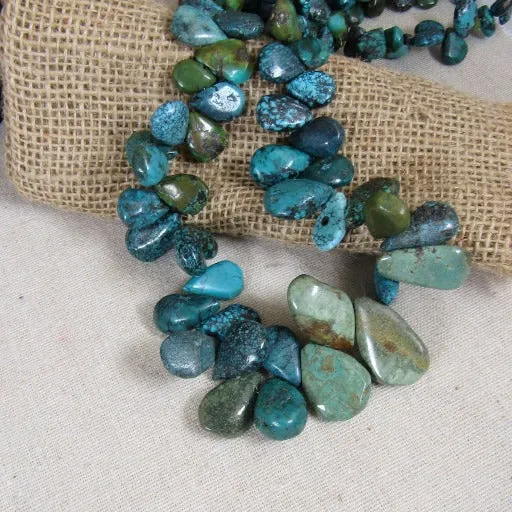 Handmade Long Turquoise Teardrop Beaded Statement Necklace