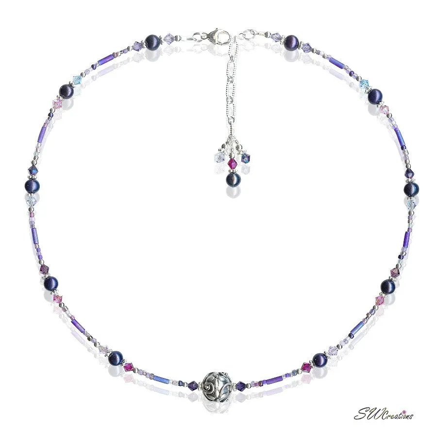 Handmade Purple Crystal Pearl Medley Necklace