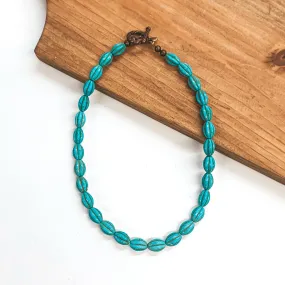 Handmade Turquoise Beaded Necklace with Copper Tone Toggle Clasp