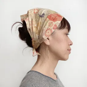 Head scarf, Japanese Kimono fabric, Sand, floral, crane - Head wrap