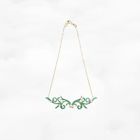 Imitation Kingfisher Gold Enamel Wing Necklace