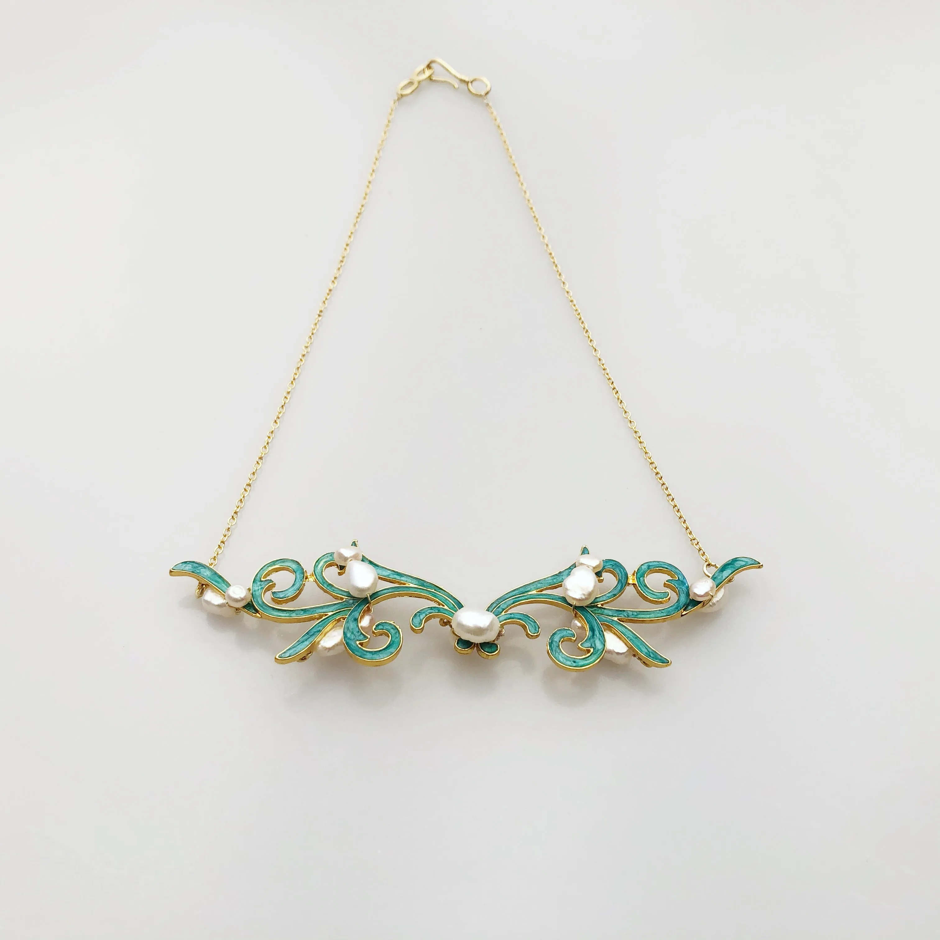 Imitation Kingfisher Gold Enamel Wing Necklace