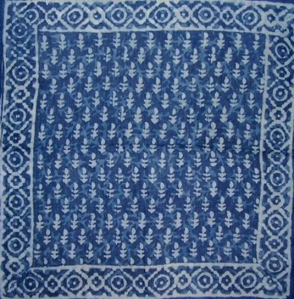 Indigo Blue Dabu Wax Batik Scarf Light Cotton 20 x 20