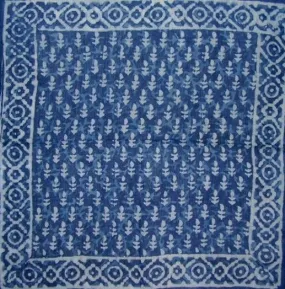 Indigo Blue Dabu Wax Batik Scarf Light Cotton 20 x 20