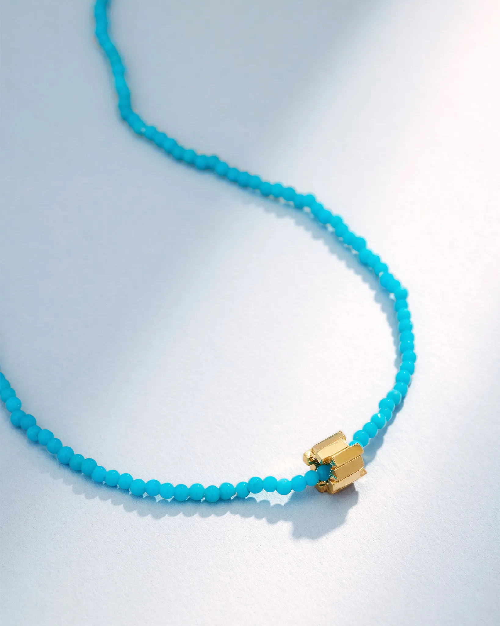 Infinite Beaded Turquoise & Mini Golden Rondelle Necklace