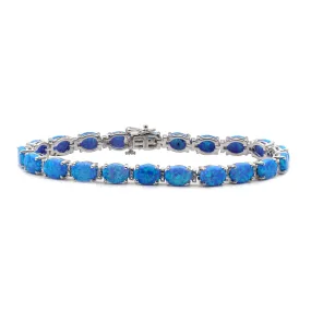 Jewelili Sterling Silver With Created Blue Opal Tennis Bracelet