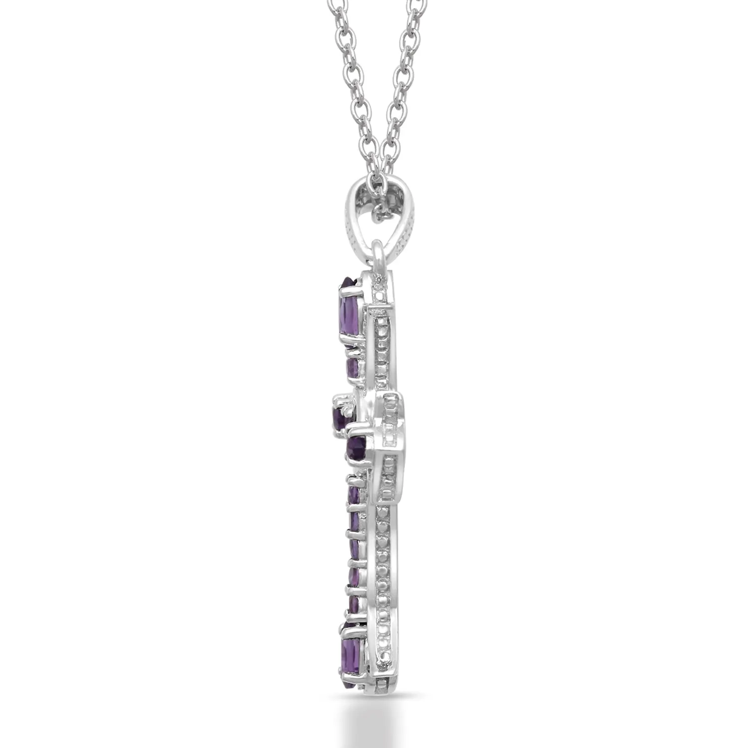 Jewelili Sterling Silver with Round and Marquise Shape Amethyst Cross Pendant Necklace