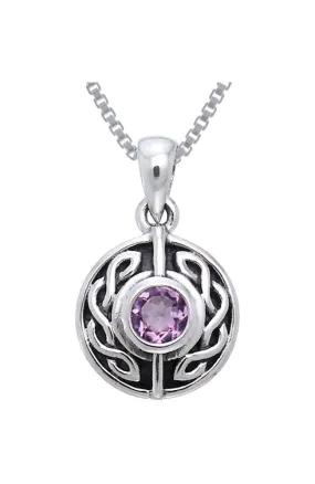 Jewelry Trends Sterling Silver with Purple Amethyst Celtic Knot Pendant on 18 Inch Box Chain Necklace