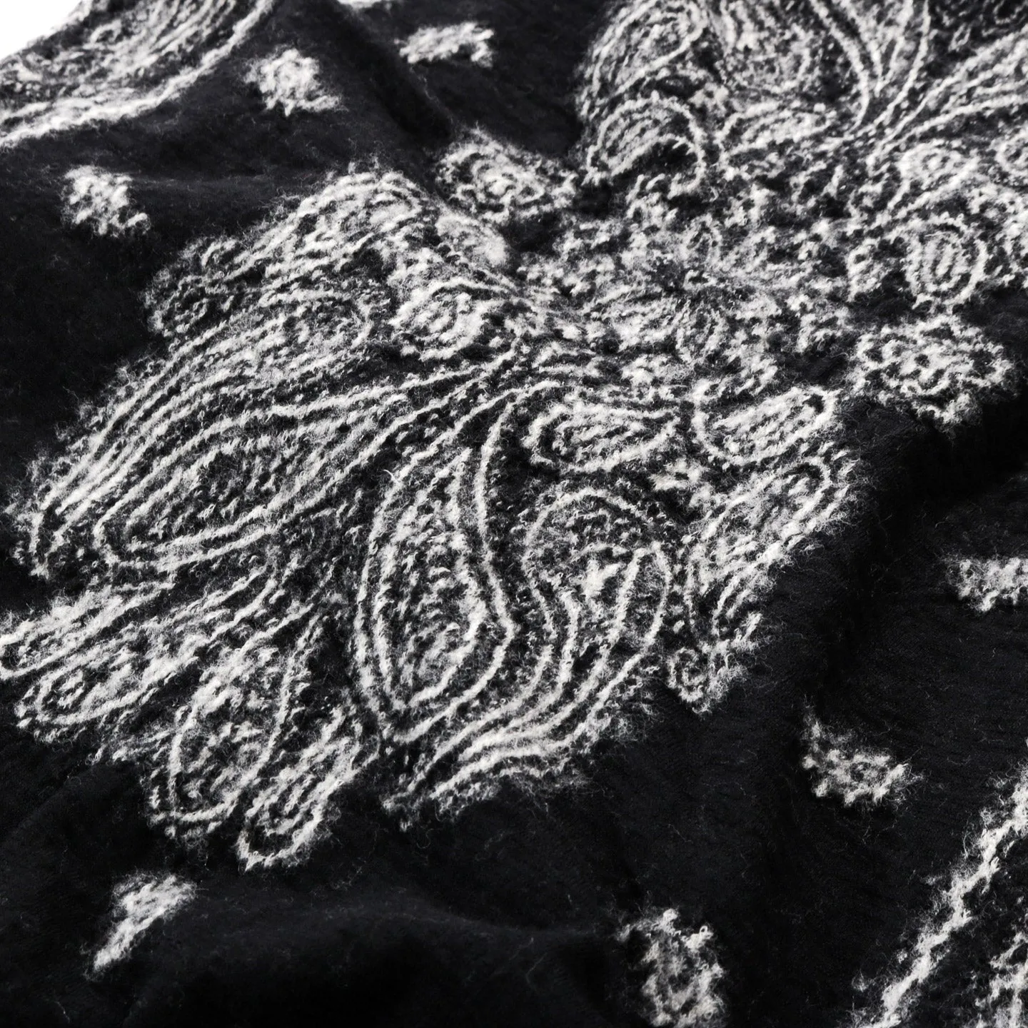 KAPITAL COMPRESSED WOOL SCARF PAISLEY BANDANA BLACK