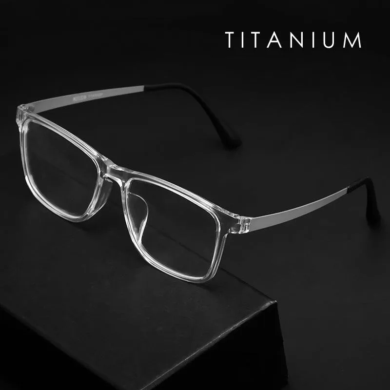 KatKani Unisex Full Rim Square Tr 90 Titanium  Reading Glasses Anti Blue Light Black Hr3068