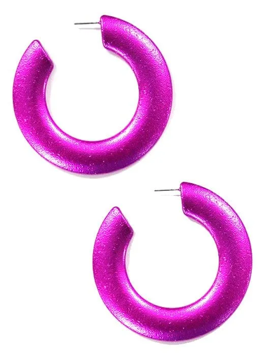 KE8534 Fuchsia C Shaped Hoop Earrings