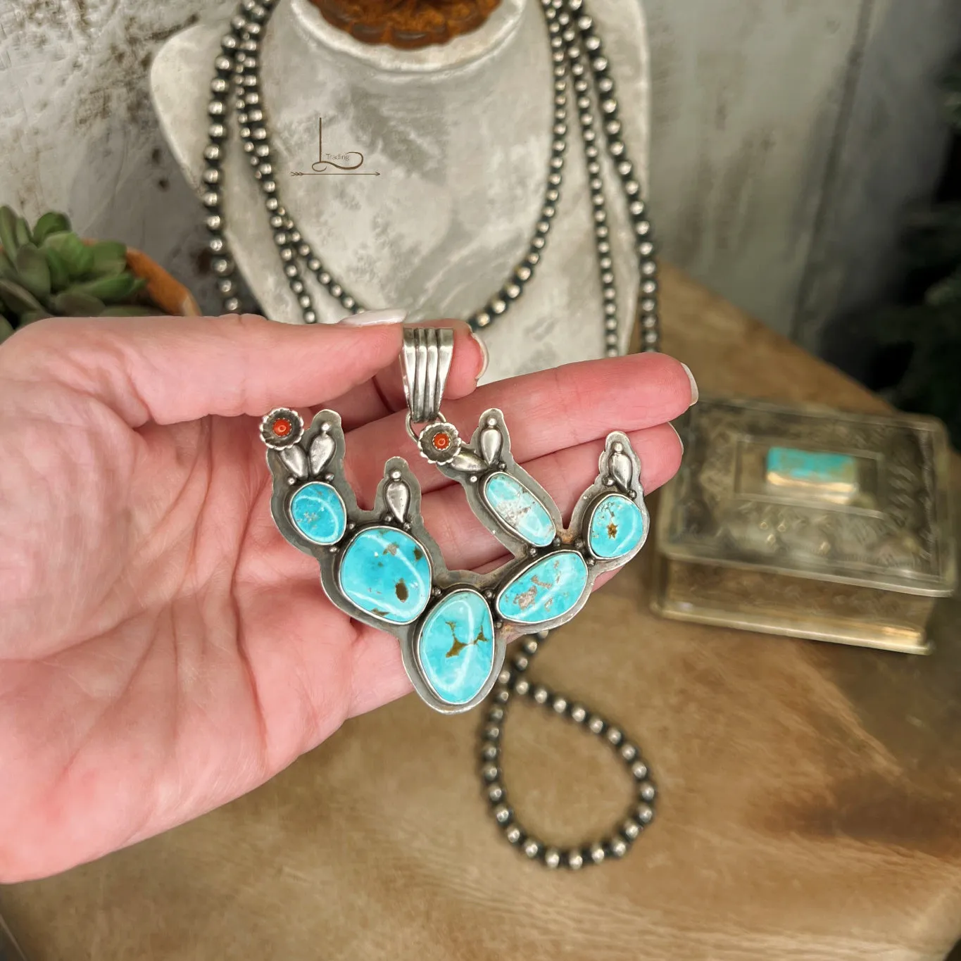 Kingman Turquoise Cactus Pendant