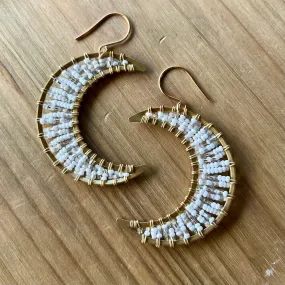 Large Beaded Crescent Luna Earrings