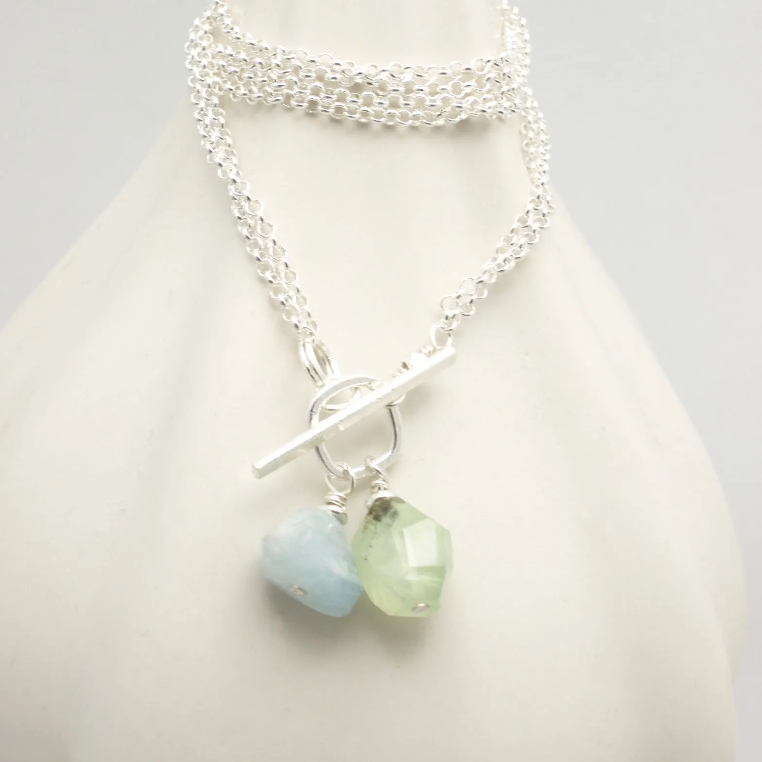 Lava Form Collection:  Aquamarine & Prehnite Necklace with 2 in 1 Chain