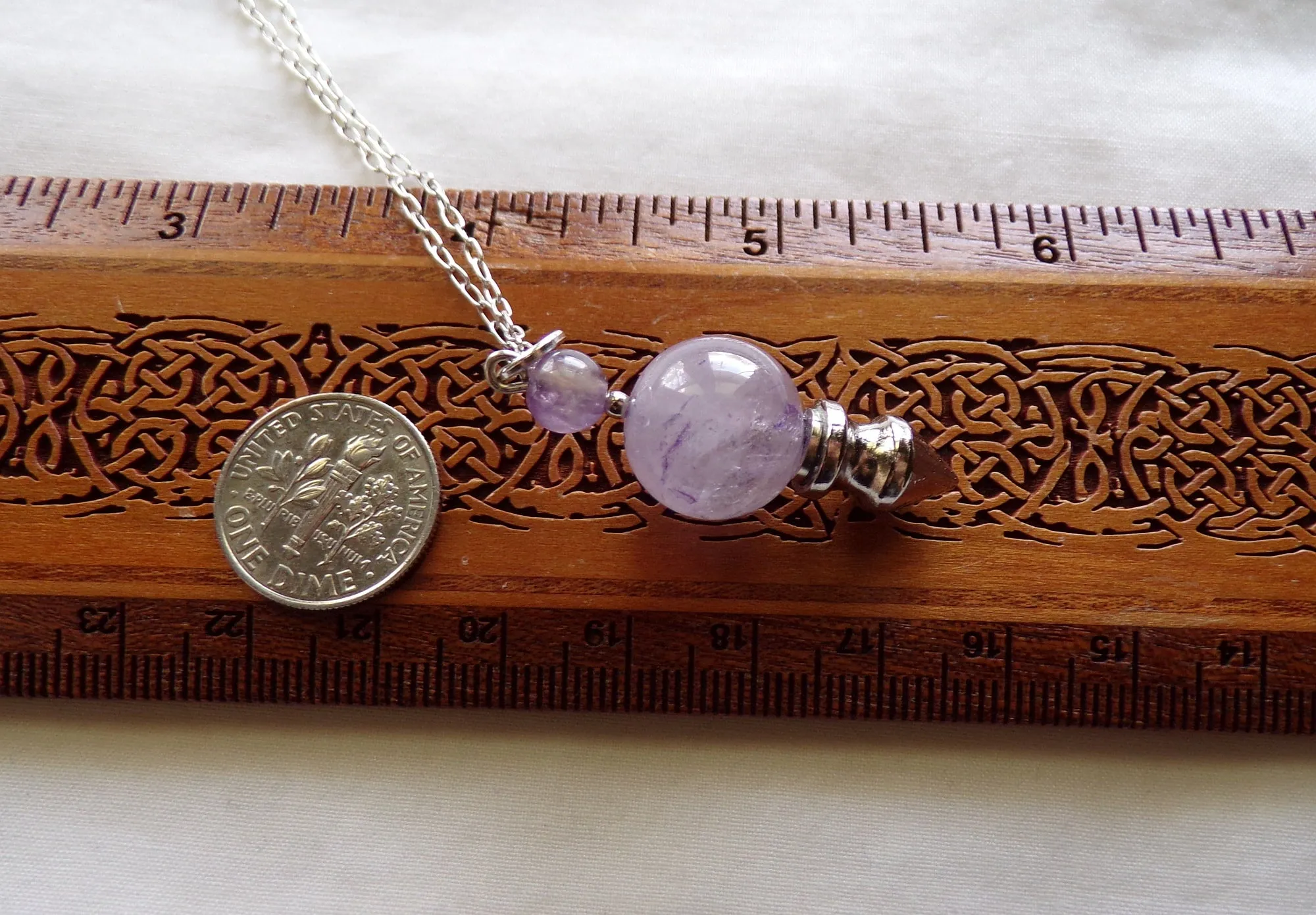 Lavender Amethyst Crystal Ball Spike Pendulum Pendant Necklace