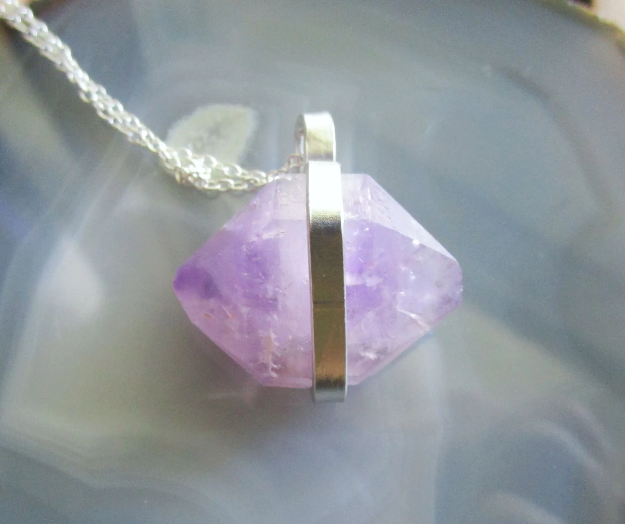 Lavender Amethyst Natural Gemstone Crystal Pendant Necklace