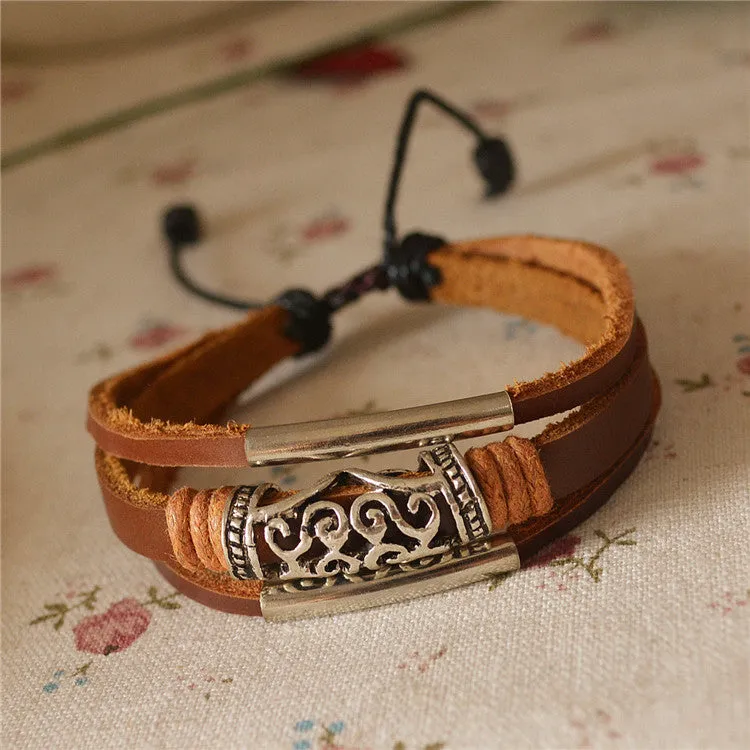 Leather Wrap Bracelet For Men and Women Engraved Draw String Size Adjustable