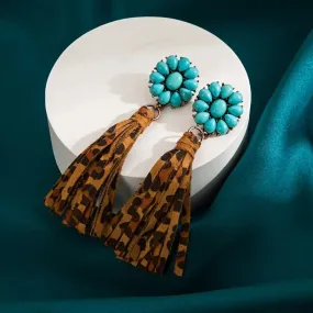 Leopard Fringe Turquoise Earrings