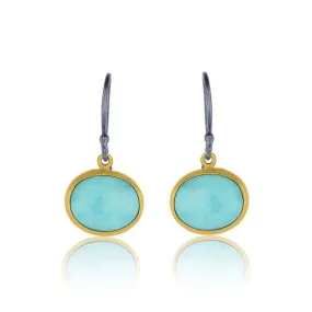 Like Behar "Pompei" Kingman Turquoise Drop Earrings in 24K Yellow Gold and Oxidized Sterling Silver