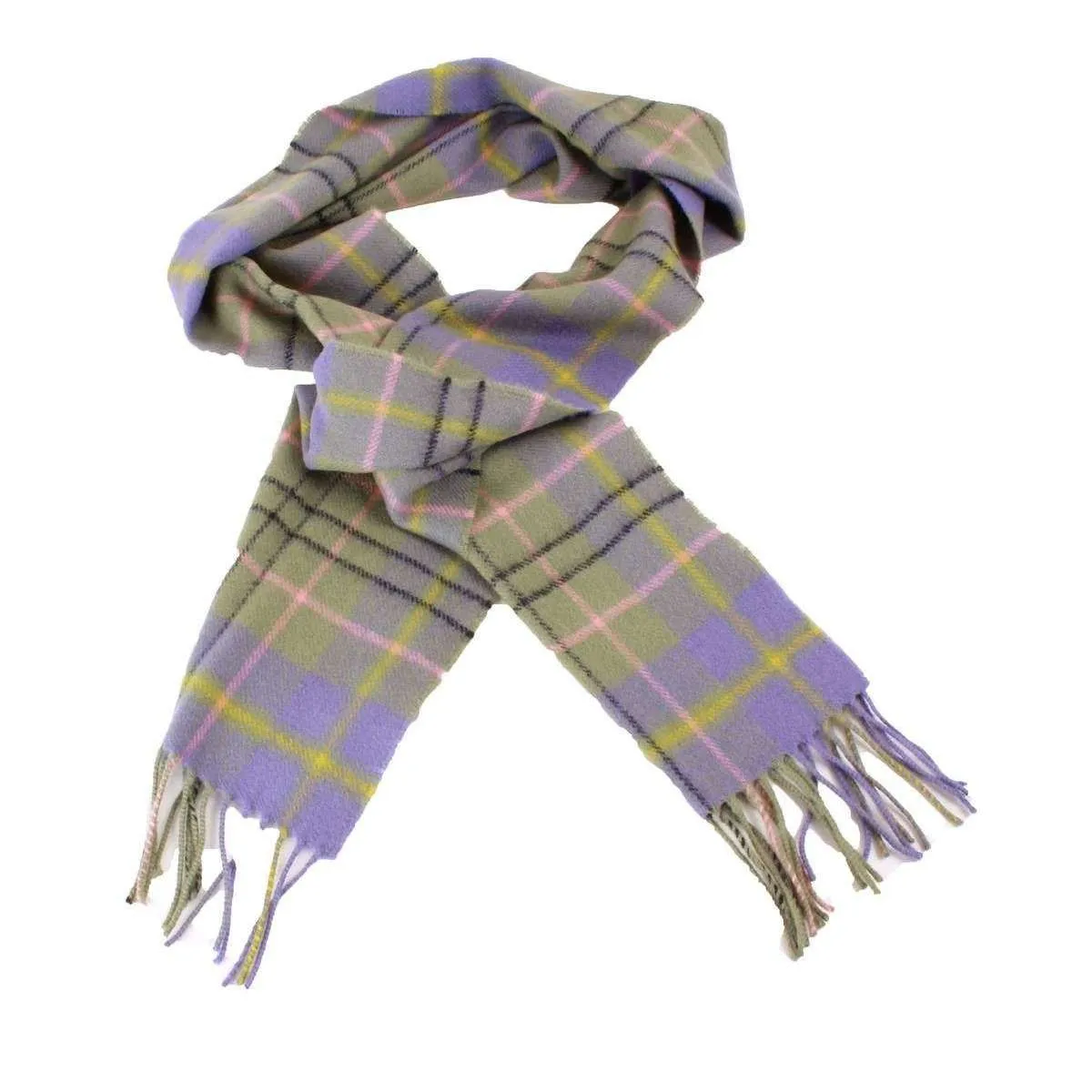 Locharron of Scotland Bowhill Taylor Ancient Lambswool Tartan Scarf - Olive Green/Blue/Pink