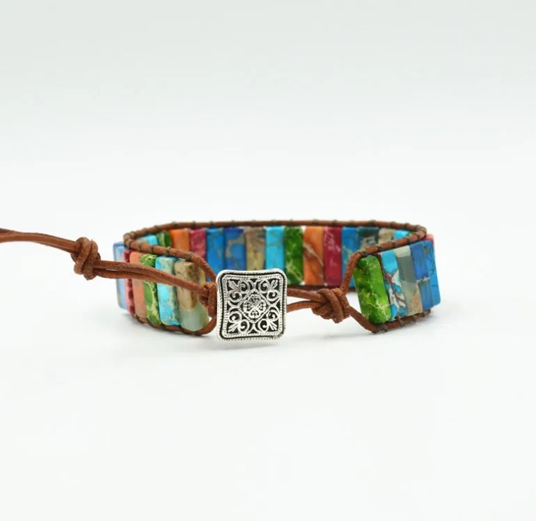 Majestic Stone Weave Bracelet - Colored Imperial Stone Leather