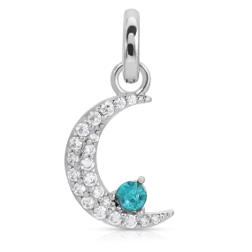 March Aquamarine Birthstone Charm - Moon