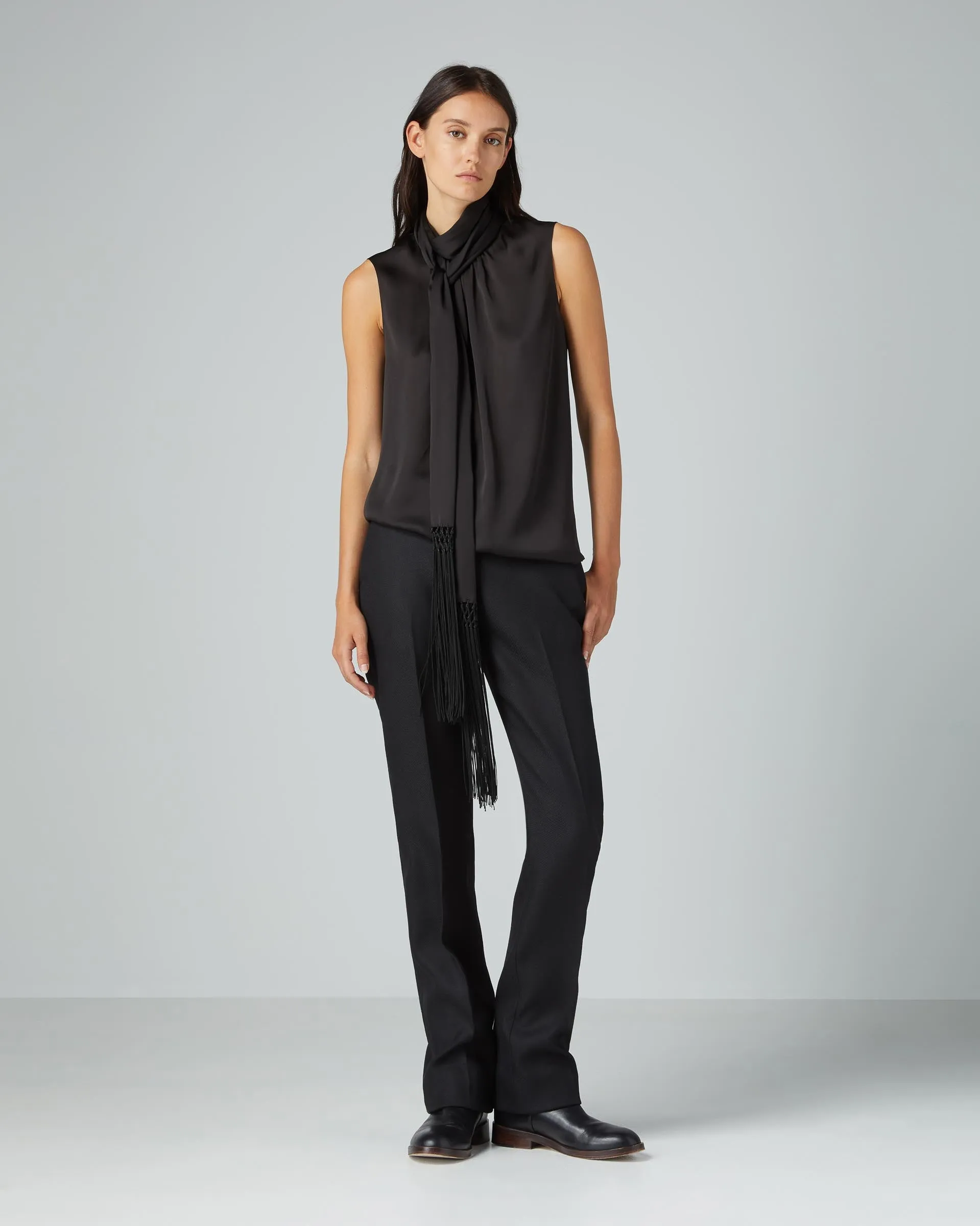 Marina Scarf Top in Silk Charmeuse, Black