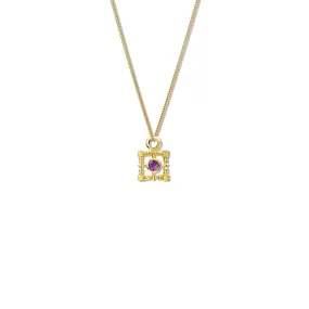 Mashrabiya Trellis Square Necklace Pendant Yellow Gold - Amethyst