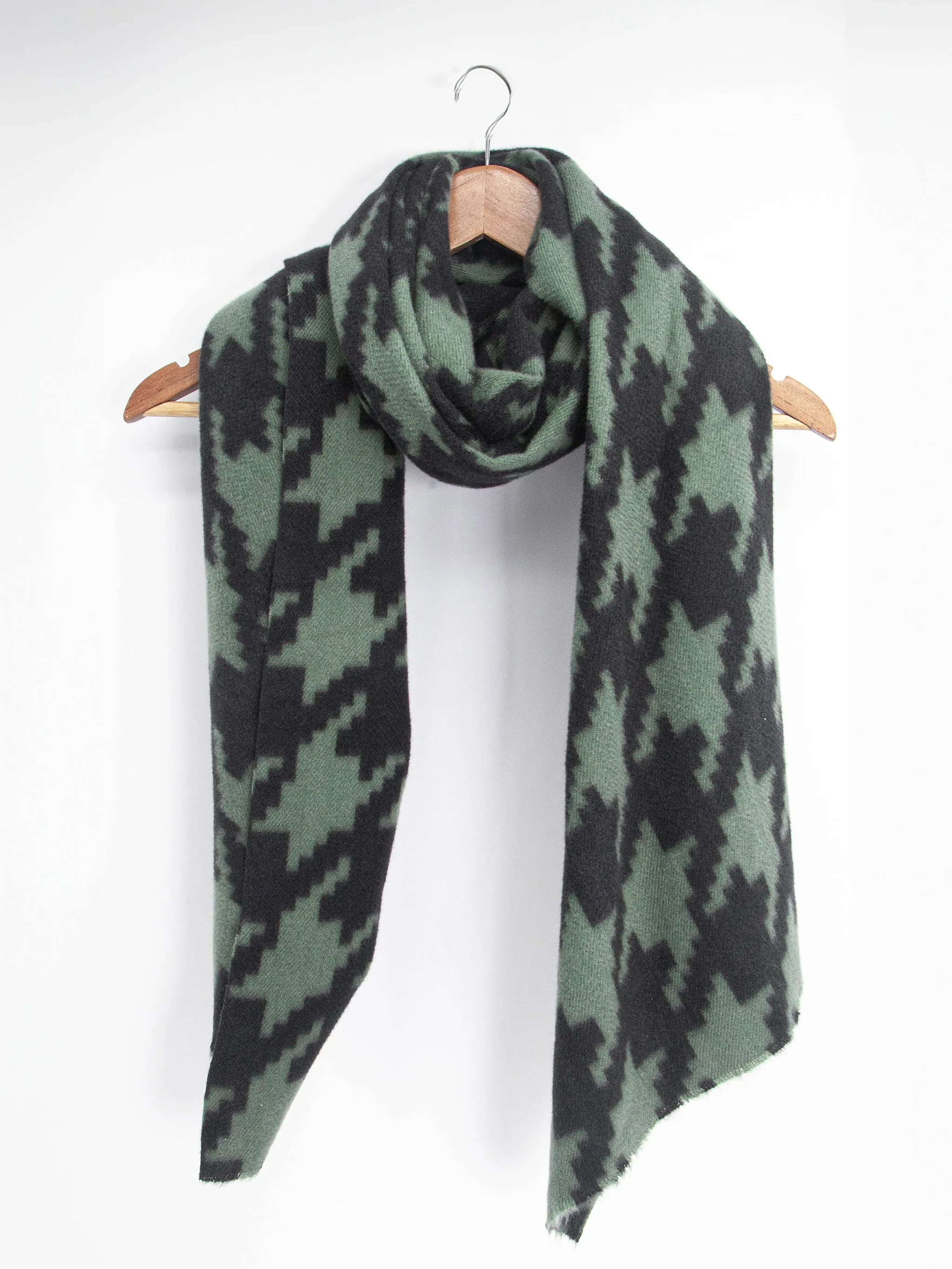 Melanie Midweight Scarf - Khaki, Large Houndstooth