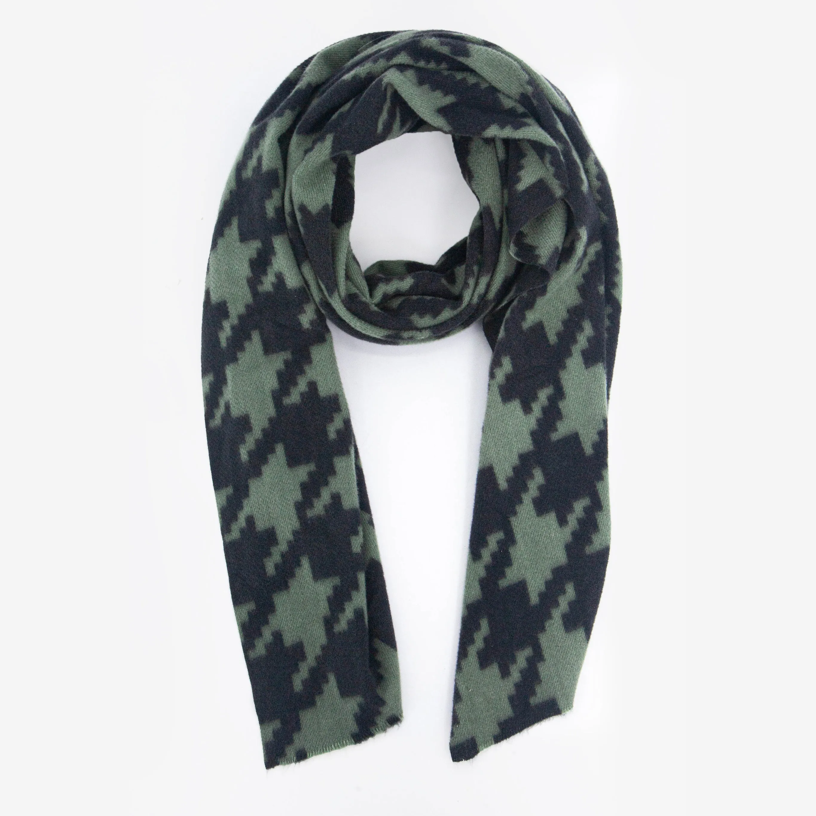 Melanie Midweight Scarf - Khaki, Large Houndstooth