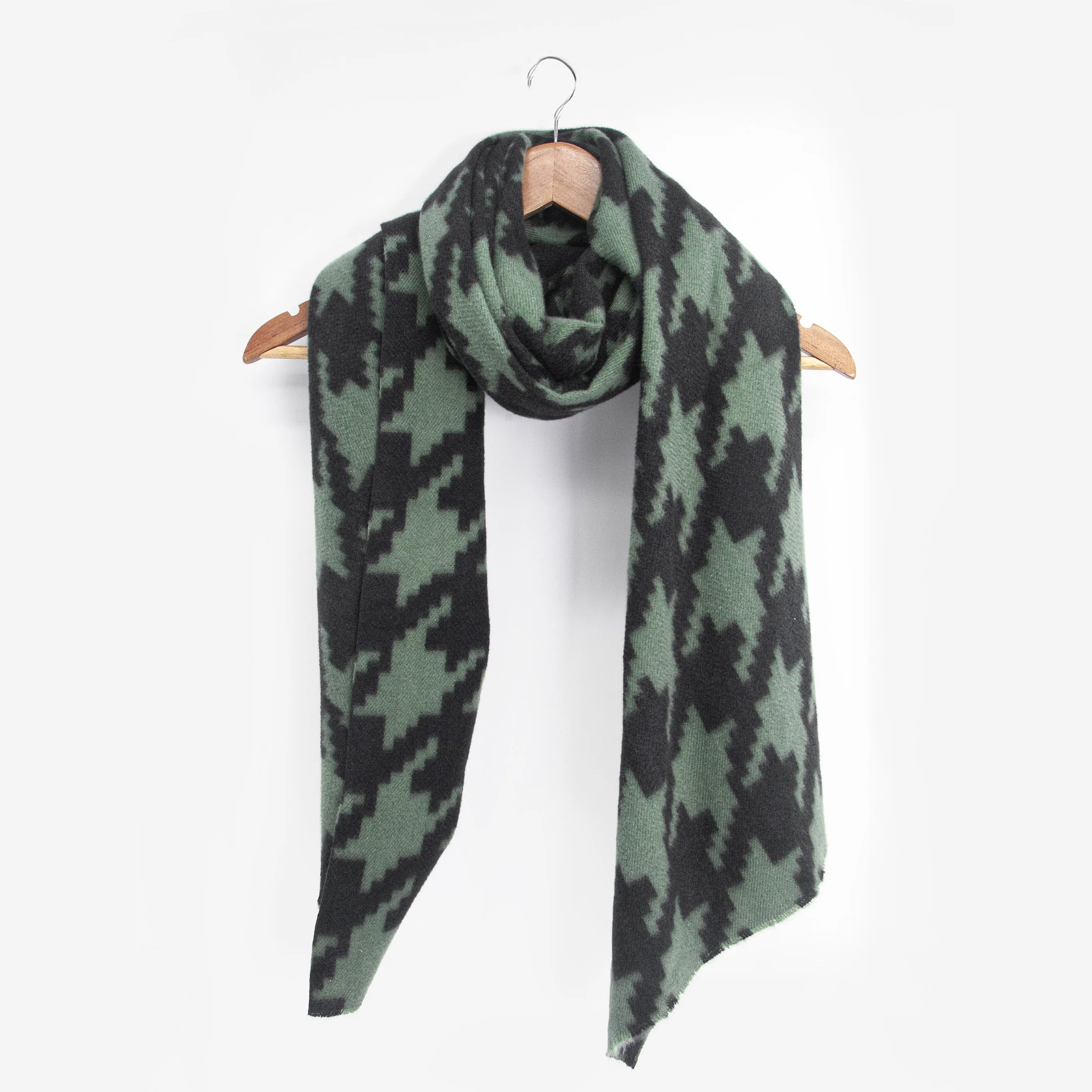 Melanie Midweight Scarf - Khaki, Large Houndstooth