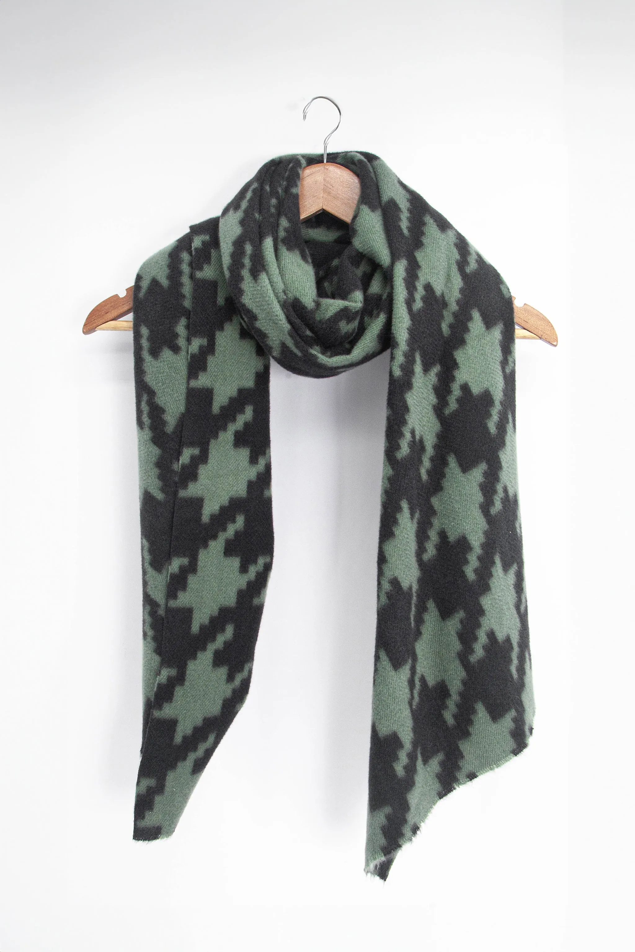 Melanie Midweight Scarf - Khaki, Large Houndstooth