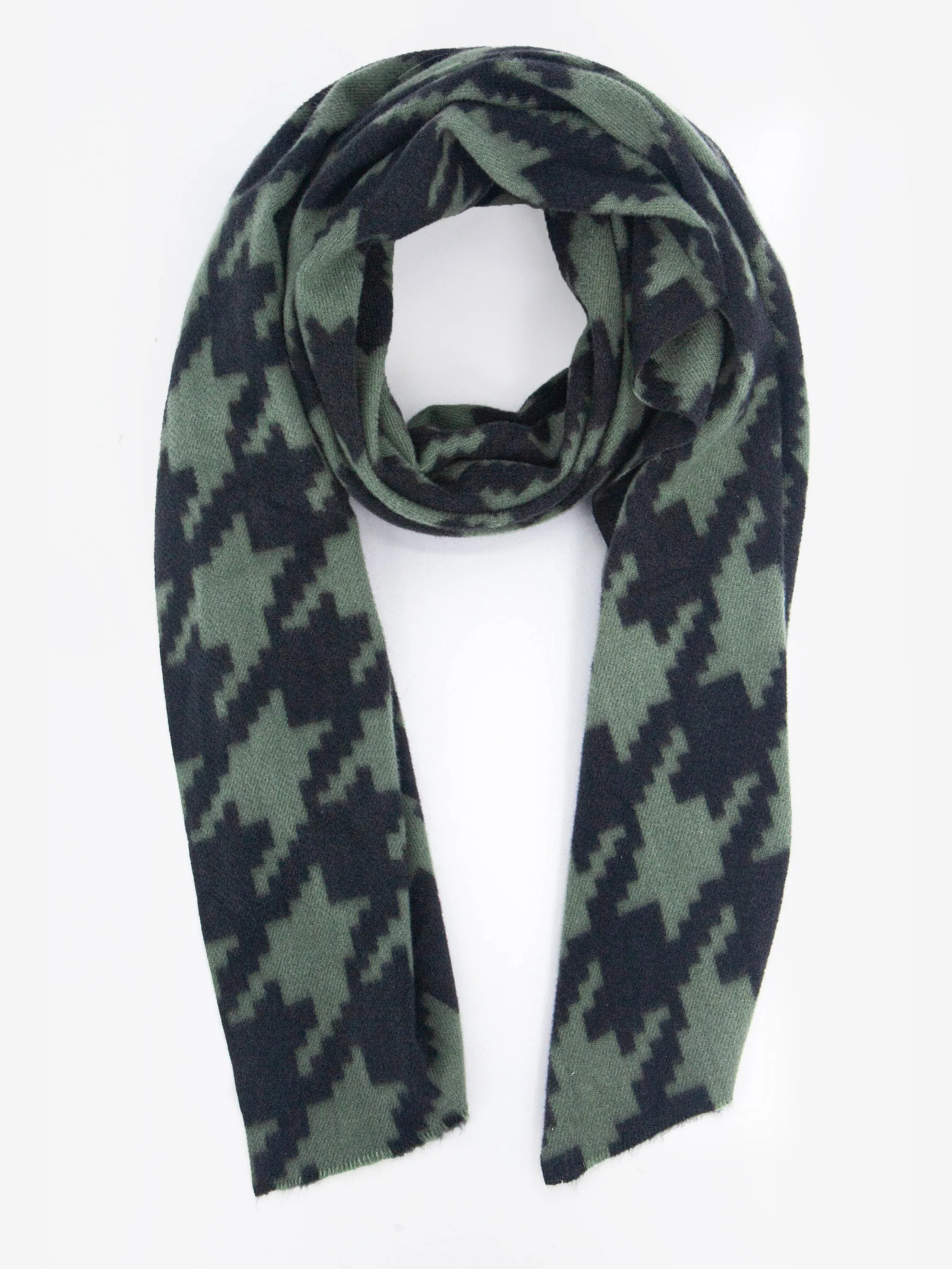 Melanie Midweight Scarf - Khaki, Large Houndstooth