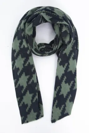 Melanie Midweight Scarf - Khaki, Large Houndstooth