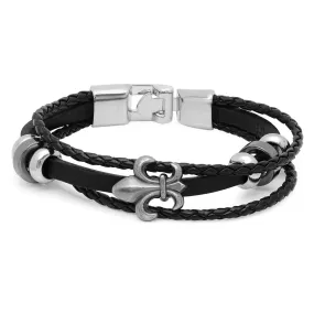 Men's Alloy and Simulated Leather Bracelet With Fleur-de-List Accent