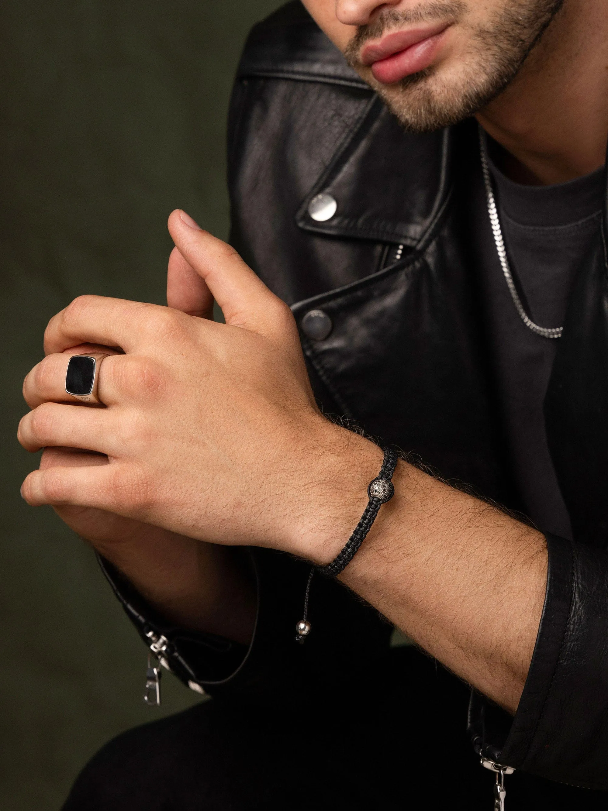 Men's Black String Bracelet with Black Diamond Bead