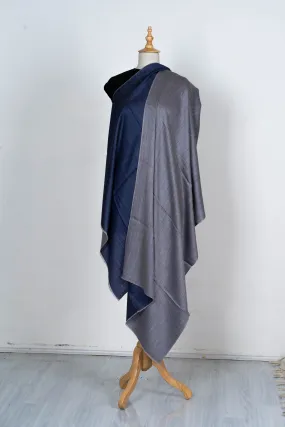 Midnight Glow: Reversible Merino Wool Scarf in Navy and Gray