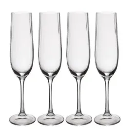 Mikasa Treviso 4-Piece Crystal Flute Glass Set, 190ml