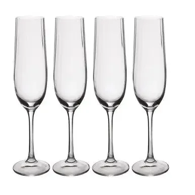 Mikasa Treviso 4-Piece Crystal Flute Glass Set, 190ml